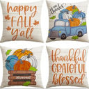 Pack Of 2 Artscope Fall Decorative Throw Pillow Covers 20x20 Inch Set of 4, Happy Fall Pumpkin Truck Thankful Grateful Blessed Outdoor Farmhouse Pillow Cases for Home Sofa Couch-Orange Beige