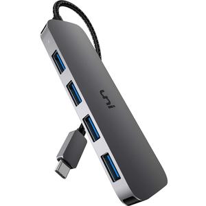 uni USB C to USB Hub Multiport Adapter, Aluminum 4 Ports USB C Splitter for Laptop, Slim Thunderbolt 3/4 Data USB Hub Compatible for MacBook Pro/Air, iPad Pro, Dell, Chromebook | Keyboard, Mouse, HDD (0.6FT)