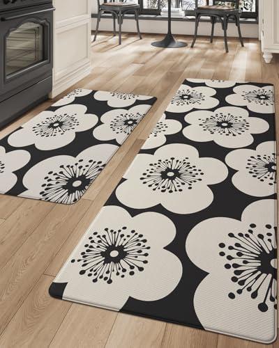 DEXI Kitchen Floor Mats Anti Fatigue, 20x29+20x59 Large Wide Cushioned Runner Rug Memory Foam, Waterproof Comfort Standing Padded Non Skid for Home Office Sink Laundry, Beige and White Buffalo Plaid