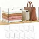 Purse Organizer for Closet Shelf Dividers: 12-Pack Adjustable Clear Acrylic Bag Storage Organizer for Handbags, Sweaters, Towels, Jeans and Shoes on Wood Shelves (Standard: 8" Tall x 12" Deep)