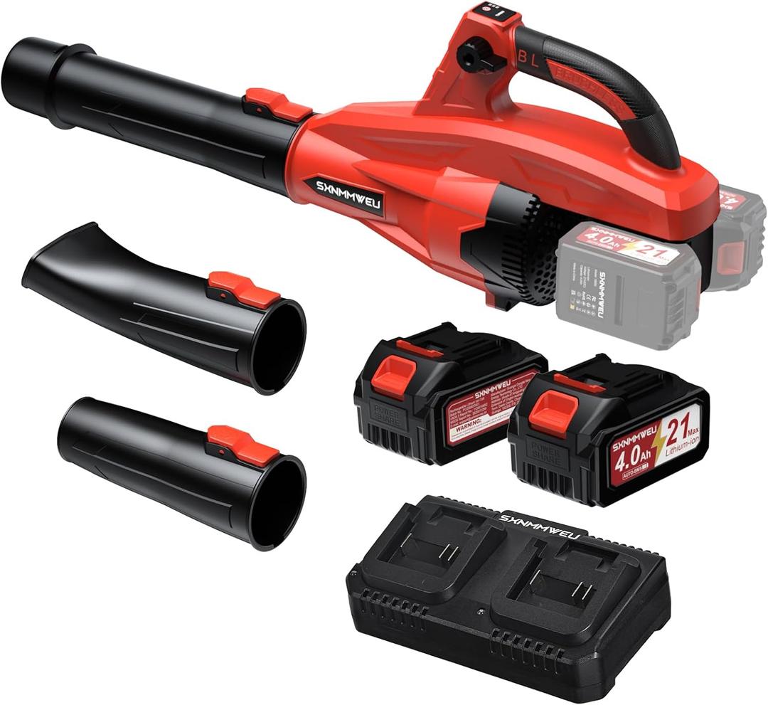 Cordless Leaf Blower 800CFM - Electric Leaf Blower Lightweight with 2 x 4.0Ah Battery & Dual Socket Charger & 3 Tubes & 6 Speeds & Turbo Mode for Lawn Care Patio Yard Roof Garage Dust Snow