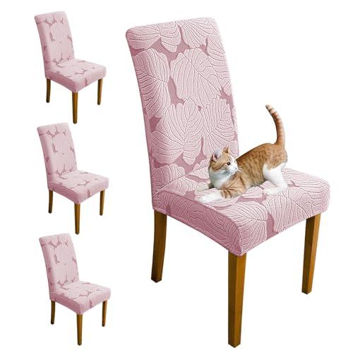 Oloepfo Chair Covers for Dining Room Chair Covers Set of 4 Stretch Spandex Kitchen Chair Protector Slipcover Removable Washable Dining Chair Covers for Home, Party, Ceremony, Banquet (Pink)