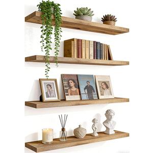 Light Wood Floating Shelves For Wall Shelves For Bedroom, 24 Inch Set Of 4