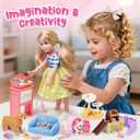 Golray 14'' Doll Pet Playsets for Girls Toy30+Pcs Pretend Play Interactive Dog Pet Accessories with Carrier/ Sink/ Sofa, First Toddlers Blonde Doll Set, Birthday for Girl Ages 4 5 6 7