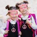 Tondiamo 5 Pcs Kids Hippie Costume Accessories 60s 70s Toddler Girl Outfit Boho Peace Sign Daisy Flower for Halloween Cosplay (Light Pink)