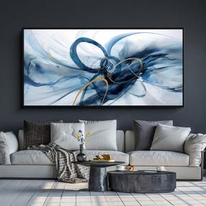 XLSJERST Large Wall Art - Blue and White Picture for Living Room Modern Abstract Canvas Wall Decor Artwork for Office Bedroom Home Decoration (30x60 inches)