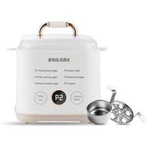 Egg Cooker for Soft, Medium & Hard Boiled Eggs, 5-Egg Capacity Hard Boiled Egg Cooker & Egg Boiler with 24-Hour Delay Timer, Egg Steamer, Stainless Steel Rack, BPA-Free, Auto Shut-Off
