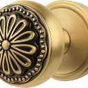 Black and Brushed Brass Dummy Door Knob  Non-Turning Interior Handle with Floral Medallion, Elegant Art Deco Style for Closet, Cabinet, Pantry, Hallway Doors (Dummy)