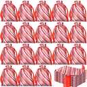 Windyun 100 Pcs Christmas Satin Gift Bags with Drawstring Candy Cane Bags Christmas Mini Glitter Stripes Treat Bag Reusable Gift Wrapping Sack for Xmas Holiday Party Favor(4 x 6 Inch,White and Red)