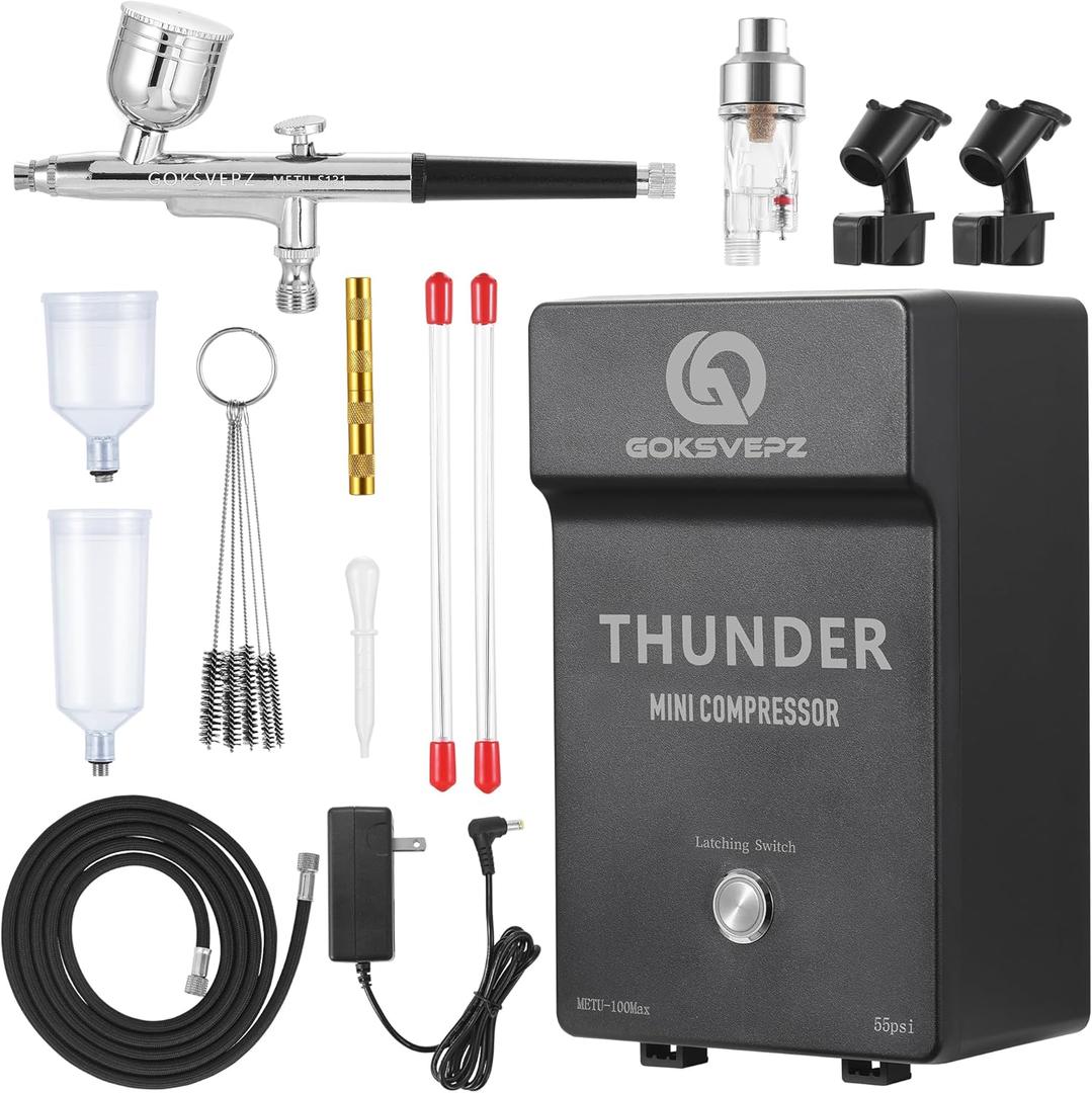 Airbrush Kit with Air Compressor, 55 PSI High Pressure Air Brush Gun with Cleaning Sets Non-Clogging Airbrush Gun Set for Model Painting, Modeling, Makeup, Nails, Tattoo, Cake Decor
