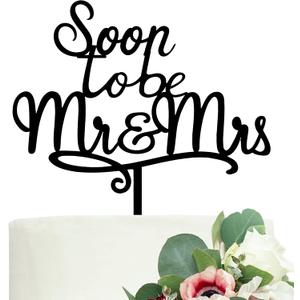 LOVENJOY Gift Boxed Soon To Be Mr and Mrs Cake Topper Engagement Black, Frosted Acrylic