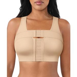 FeelinGirl Surgical Bra Compression Bras for Women Post Surgery Front Closure Bra with Breast Support Band (Large, Khaki)