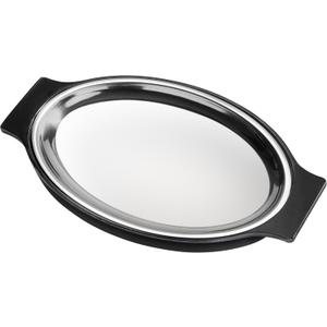 New Star Foodservice 26733 Oval Stainless Steel Sizzling Platter with Insulated Holder, 11.63" x 8", Black