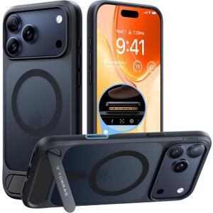 TORRAS Strong Magnetic & Seamless Stand for iPhone 17 Pro Case, Fit for MagSafe, Militray Grade Protection, Built-in Kickstand, Camera Control, Translucent Shockproof Slim 17 Pro Cover Ostand, Black