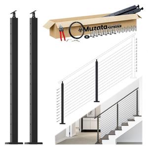 Muzata 4-8FT Modular Black Cable Railing Kit 42 Inch 2 Stair Post Kit Complete Set Cable Railing System for Stairs Length Adjustable Easy DIY with Paper User Guide (No Handrail) RW27