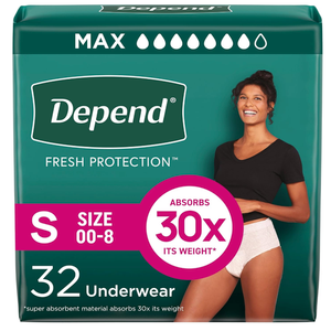 Depend Fresh Protection Adult Diapers, Incontinence & Postpartum Bladder Leak Underwear for Women, Disposable, Maximum, Small, Blush, 32 Count,