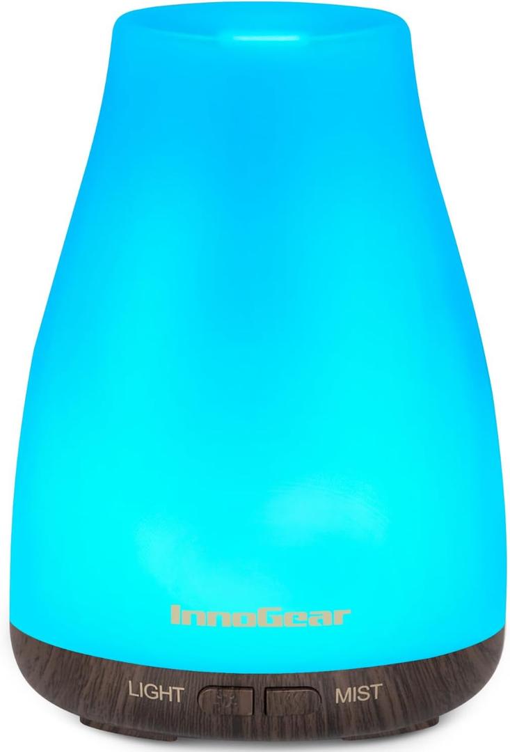 InnoGear Essential Oil Diffuser, Ultrasonic Diffusers for Home Aromatherapy Humidifier for Mother's Gift Bedroom Room 7 Colors LED 2 Mist Mode Auto Off, Brown Base