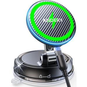 ANDERY Only for iPhone Magsafe Car Mount Charger [15W Wireless Faster Charging, 78+LBS Strongest Suction, 2400gf Strongest Magnetic] 360 Adjustable Car Phone Holder for iPhone 17-12 Pro Max Plus Air