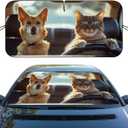 Cute Cat Dog Car Window Sun Shield Funny Cartoon Animals Driving Front Window Sun Shade Blocks UV Rays Sun Visor Protector for Car Sedan Truck SUV Accessories 59" X 31"