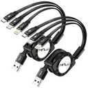 Multi Charging Cable, [2Pack 4Ft] 3 in 1 Retractable Fast Charger Cable Multi Charging Cord USB Cable Adapter with Lightning/Type C/Micro USB Port for Cell Phones/iPhone/Samsung Galaxy/Tablets & More