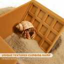 Hermit Crab Hideout Cave with Food Dishes & 2 Aquarium Plants – Underground Habitat Shelter for Terrarium or Tank Corner, Safe Textured Hide Decor for Hermit Crabs & Small Reptiles