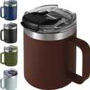 12oz Insulated Coffee Mug Cup with Handle, Stainless Steel Travel Coffee Mug with Flip Lid, Double Wall Vacuum Coffee Tumbler,Nut Brown