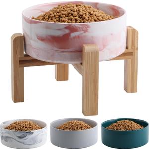 Elevated Dog Bowl Ceramic for Small Medium Sized Breed,Raised Dog Food Water Bowl with Stand,6 in 3.6 Cups Non Slip Pet Dish Heavy Weighted Marble Pink