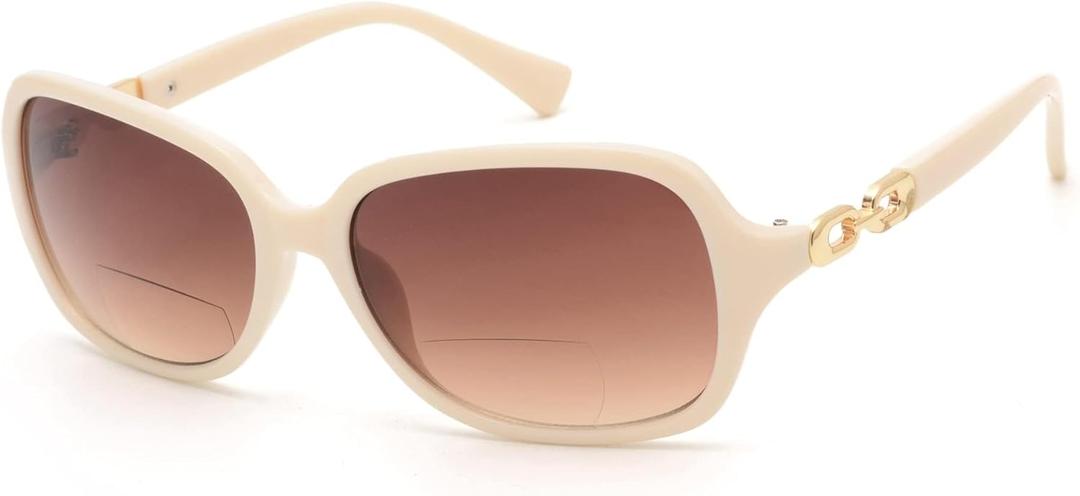 JM Bifocal Reading Sunglasses for Women Vintage Reader Glasses UV Protection Outdoor Beige +2.5