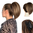 10 Inch Ponytail Extension  Straight Pony Tails Hair Extensions, Claw Clip Ponytail Extension, Synthetic Hair Extensions Ponytail, Clip in Ponytail (Color: Chestnut Brown With Golden Highlights)