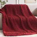 Chunky Knit Throw Blanket, 50''*60'' Knitted Throw Chenille Yarn for Bed Couch, Handmade Red Crochet Big Thick Blanket, Machine Washable Cute Comfy Blanket for Home Decor