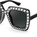 FEISEDY Kids Sunglasses for Girls Oversized Square Sparkling Party Sun Glasses Lightweight Fashion Shades B0053 (Black)