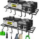 Colinktool Garage Wall Shelving, 1X4 ft Garage Storage Rack,Heavy Duty Wall Mounted Storage Shelf With 12 Hooks-Each Loads 200lbs Metal Wall Shelf,Black,2Pack