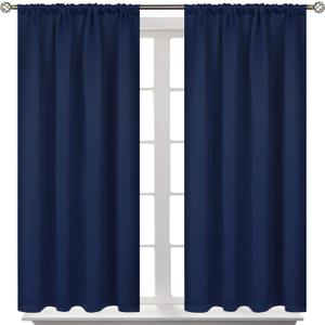 BGment Blackout Curtains for Bedroom 45 Inch Length - Short Room Darkening Drapes Thermal Insulated with Rod Pocket for Kitchen Living Room Bathroom Window, 42 x 45 Inch, 2 Panels, Navy Blue
