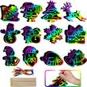 Max Fun Christmas Crafts Scratch Art for Kids, 96PCS Ornaments Rainbow Magic Color Scratch Off Cards Paper Hanging Art Craft Supplies Educational Toys Kit for Kid Party Favor