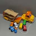 Toddler Toys for 2 3 4 5 Years Old Kids, Transport Car Carrier Truck Toy with 6 Wooden Vehicle, 30in Foldable Track Trailer with Light & Sound Effects, Best Gift Choice for Christmas, Birthday