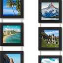 6x6 Collage Picture Frames Set of 2, Rustic Wooden Real Glass Vertical Hanging 3 Opening 6 by 6 Photo Frame, Black
