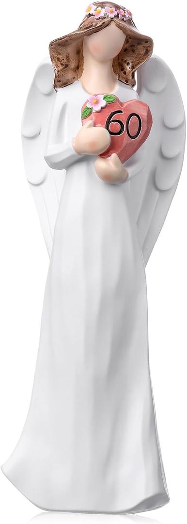 60th Birthday Gift for Ladies Guardian Resin Angel Figurine Statue Holding Heart Hand Painted Angel Decorations for Home Meaningful Ideas Gifts for Women Mom Grandma