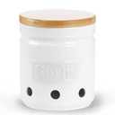 ONTUBE Garlic Keeper with Wooden Lid, 4.5Inch Ceramic Garlic Holder Storage, Garlic Container for Kitchen, Garlic Saver to Keep Your Garlic Cloves Fresh Longe 24 oz, White