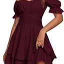LYANER Women's Tie Back Off Shoulder Wrap Layer Ruffle Short Sleeve Mini Dress (X-Large, Red)