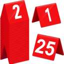 Tuanse Table Numbers 1-25 Acrylic Double Side Numbered Table Tents Plastic Restaurant Wedding Numbers Cards Signs for Party Banquets Wedding Reception(Red, White)