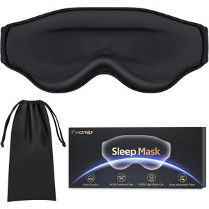 3D Eye Mask Sleep Mask for Men & Women, Ultra Comfort 100% Pressure-Free & 100% Light Block-Out Eye Mask for Sleep with Easy Adjustable Strap, Night Eye Cover for Travel, Black