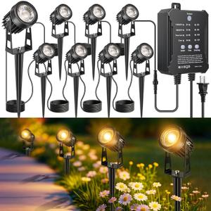 Plug and Play Low Voltage Landscape Lighting Kit, 8-Pack Wired Landscape Lights with Smart Transformer, Warm White Waterproof Outdoor LED SpotLights for Yard, Garden, Pathway, Tree