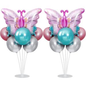 Butterfly Decorations Balloon Stand Kit 2 Sets, Birthday Party Decoration Pink Purple Butterfly Balloons Mylar Foil Balloons for Birthdays, Baby Shower, Anniversary, Wedding Party Supplies