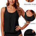 Yonique Two Piece Tankini Swimsuits for Women Blouson Bathing Suits Modest Swimwear (Black, M)