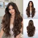 Long Wavy Wig for Women Curly Hair Wig Ombre Brown Heat Resistant Soft Synthetic Wigs for Women Daily Use Party Cosplay
