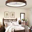 20" Low Profile Flush Mount Wood Fandelier Ceiling Fan with Light