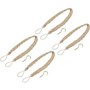 uxcell 4Pcs Curtain Tiebacks, 58cm/23 Braided Drapery Holdback Holder Decorative Rope Tie Back with 4 Metal Hooks, Champagne