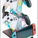 NiHome Iridescent Acrylic 2-Tier Universal Game Controller Headset Holder Rack, Modern Storage Organizer for PS5 Xbox ONE Switch Game Controllers and Headphones Anti-Slip Stable Gaming Accessory Stand