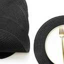 Floroom 15 Inch Round Braided Placemats Set of 4, Washable Heat Resistant Cotton Polyester Circle Place Mats for Kitchen Dining Table - Black