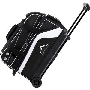 Double Roller 2 Ball Bowling Bag with Separate Shoe Compartment for Bowling Shoes (Up To US Men Size 15) and Abundant multifunction Accessory Pocket, Upgraded fabric, Retractable Handle - Extends to 40" (Black)